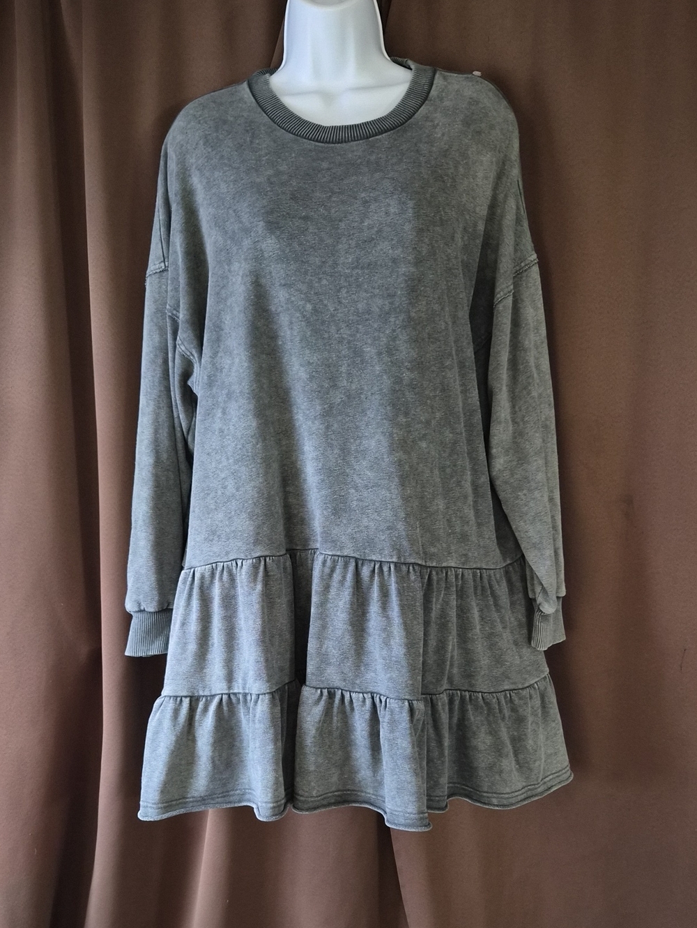 American Eagle Outfitters Washed Gray Ruffle-Tier Pullover Top Dress